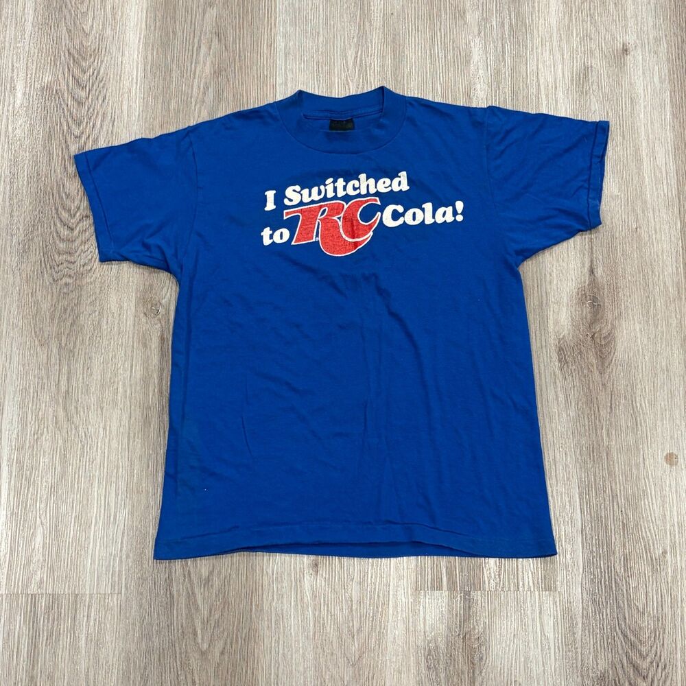RARE Vintage 80s RC Cola Promo Tee T-Shirt Men's Size Medium Blue Single Stitch